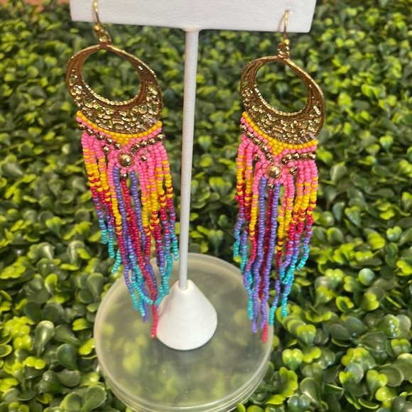 🎉❤️Boho Long Multicolor Beaded Fringe Earrings - Picture 4 of 4